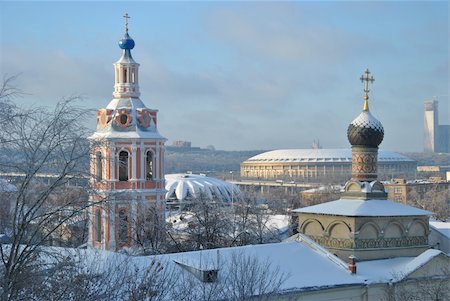 The belfry and the church St. Andrew s Monastery on the background of the panorama of Moscow Stock Photo - Budget Royalty-Free & Subscription, Code: 400-04801909