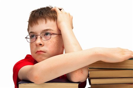 simsearch:400-08429355,k - boy with glasses and books on white background Photographie de stock - Aubaine LD & Abonnement, Code: 400-04801934
