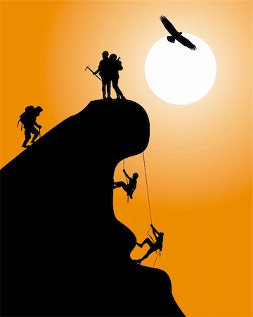 Silhouette of a rock with climbers on an orange background Photographie de stock - Aubaine LD & Abonnement, Code: 400-04802103