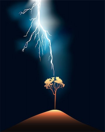 Lightning stroke in a lonely tree against a dark background Stock Photo - Budget Royalty-Free & Subscription, Code: 400-04802132