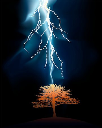 Lightning stroke in a lonely tree against a dark background Stock Photo - Budget Royalty-Free & Subscription, Code: 400-04802133