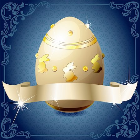 simsearch:400-04295091,k - High gloss design with a gold banner wrapped around a decorated chocolate egg. Graphics are grouped and in several layers for easy editing. The file can be scaled to any size. Photographie de stock - Aubaine LD & Abonnement, Code: 400-04802829