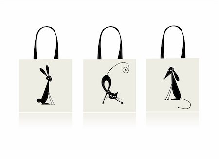 dog and cat cartoon outline - Design of shopping bag - bunny, cat and dog Stock Photo - Budget Royalty-Free & Subscription, Code: 400-04802908