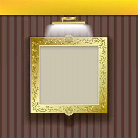 golden square frame with spotlight on brown wallpaper Stock Photo - Budget Royalty-Free & Subscription, Code: 400-04803120