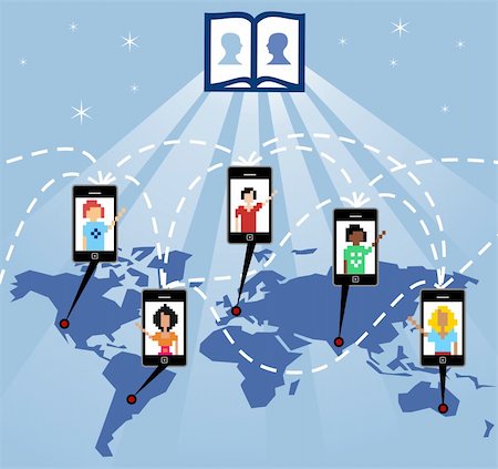 The mobile phone connects people worldwide through the social network, vector available. Foto de stock - Super Valor sin royalties y Suscripción, Código: 400-04803146