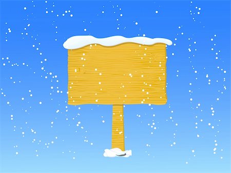 wood sign in snow on blue background Stock Photo - Budget Royalty-Free & Subscription, Code: 400-04803184
