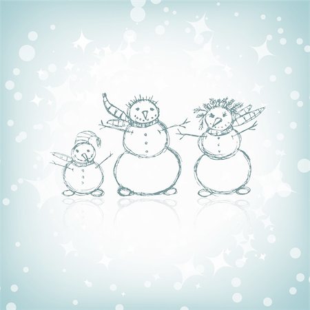 simsearch:400-07245107,k - Family of snowmen, christmas sketch for your design Photographie de stock - Aubaine LD & Abonnement, Code: 400-04803222