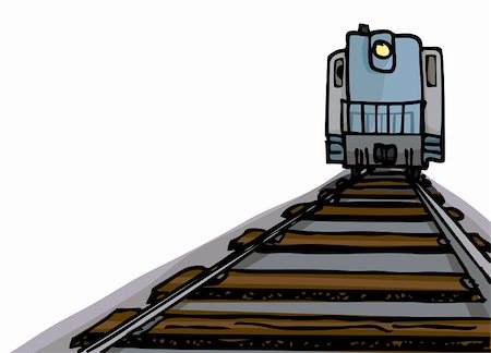 Cartoon of an oncoming diesel locomotive with headlight on tracks. Stock Photo - Budget Royalty-Free & Subscription, Code: 400-04803375