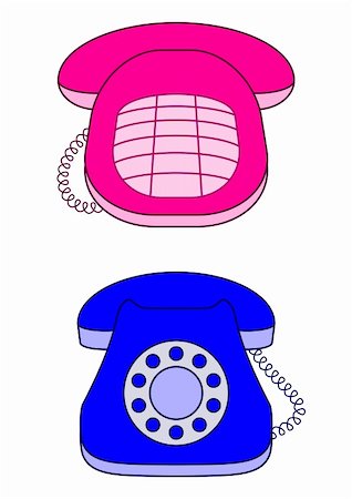 simsearch:400-07516047,k - Two isolated desktop phones - push-button pink and dial blue Stockbilder - Microstock & Abonnement, Bildnummer: 400-04803514