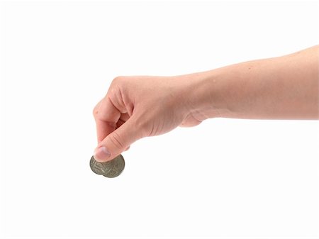 simsearch:400-07123052,k - A female hand with coin isolated against a white background Stock Photo - Budget Royalty-Free & Subscription, Code: 400-04814184