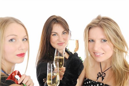 party women in confetti - Group of three beautiful woman with glasses of champagne celebrating on party. isolated on white background Stock Photo - Budget Royalty-Free & Subscription, Code: 400-04814448