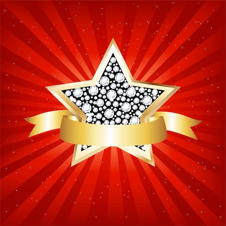 simsearch:400-07412341,k - Star From Gold And Brilliants With Gold Tape, Beams And Stars, Vector Illustration Stock Photo - Budget Royalty-Free & Subscription, Code: 400-04814614