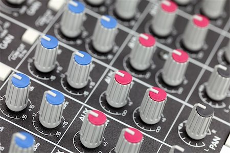 Closeup of audio mixing console. Shallow depth of field Stock Photo - Budget Royalty-Free & Subscription, Code: 400-04814955