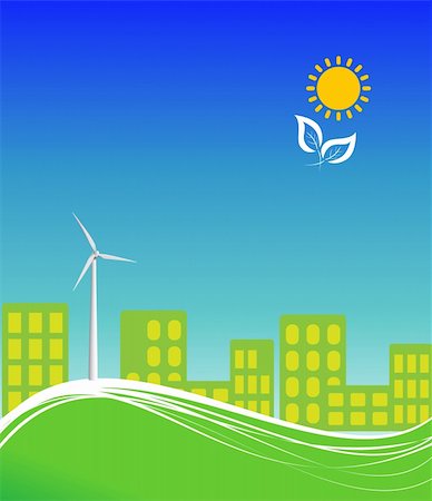 City using clean alternative energy with wind turbine Foto de stock - Super Valor sin royalties y Suscripción, Código: 400-04815039