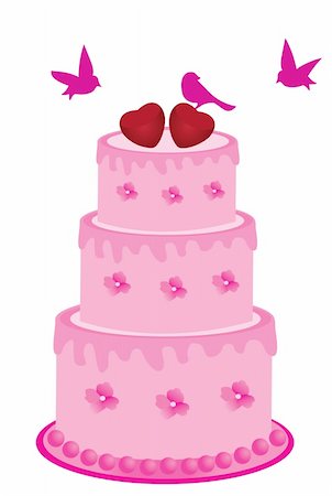 vector illustration of a cake with red hearts on top and birds Photographie de stock - Aubaine LD & Abonnement, Code: 400-04815676