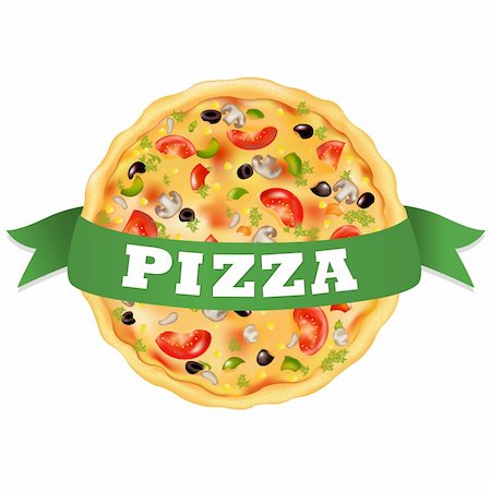 simsearch:400-08107342,k - Pizza With Green Tape, Isolated On White Background, Vector Illustration Stock Photo - Budget Royalty-Free & Subscription, Code: 400-04815800