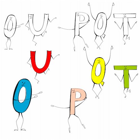 Set of cartoon style letters U, O, P, Q, T Stock Photo - Budget Royalty-Free & Subscription, Code: 400-04816000