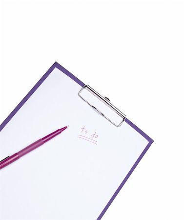 simsearch:614-02935239,k - To Do List on a purple clip board Isolated on white with a clipping path. Photographie de stock - Aubaine LD & Abonnement, Code: 400-04816223