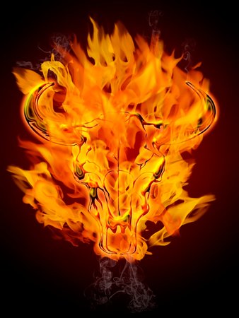 Bull Cow Skull in Burning Fire Flames and Smoke Stock Photo - Budget Royalty-Free & Subscription, Code: 400-04816311