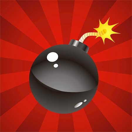 A bomb with a lit fuse on a red background Stock Photo - Budget Royalty-Free & Subscription, Code: 400-04816651