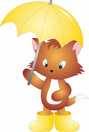 simsearch:400-04921907,k - Cat with Umbrella isolated on white background. Vector Foto de stock - Super Valor sin royalties y Suscripción, Código: 400-04817207