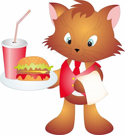 domesticate cats eating - Cat with Fast Food isolated on white background. Vector Stock Photo - Budget Royalty-Free & Subscription, Code: 400-04817209