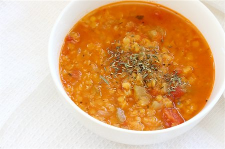 red lentil - View of red lentil soup in white bowl, Stock Photo - Budget Royalty-Free & Subscription, Code: 400-04817450
