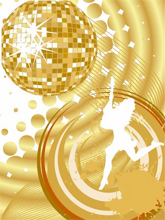 simsearch:400-04546280,k - vector eps 10 illustration of female silhouette playing the e-guitar under a golden mirror ball Stock Photo - Budget Royalty-Free & Subscription, Code: 400-04817492