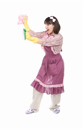 picture of a lady sweeping the floor - young adult woman doing housework. over white background Stock Photo - Budget Royalty-Free & Subscription, Code: 400-04817626