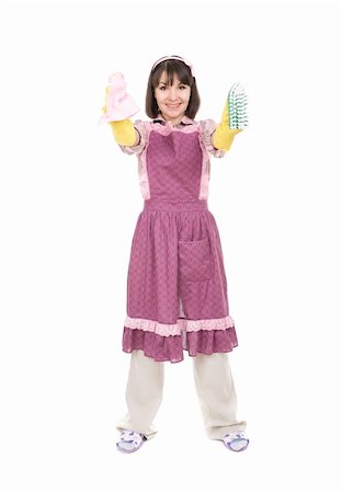 picture of a lady sweeping the floor - young adult woman doing housework. over white background Stock Photo - Budget Royalty-Free & Subscription, Code: 400-04817627