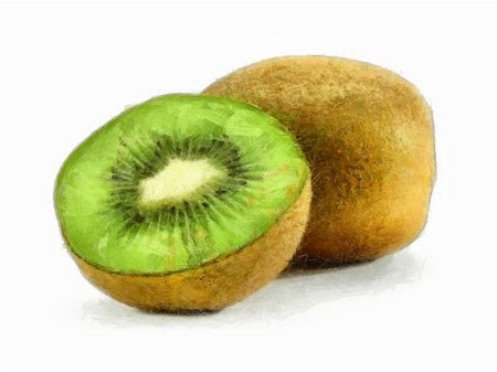 Painting of a kiwi and half of another (a collection of fruit) Stock Photo - Budget Royalty-Free & Subscription, Code: 400-04818210