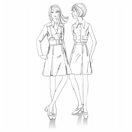 earring drawing - Two fashion  beautiful  girls standing nearby Photographie de stock - Aubaine LD & Abonnement, Code: 400-04819314