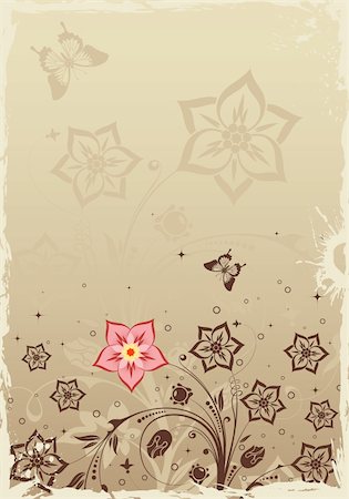 simsearch:400-04687930,k - Grunge floral frame with butterfly, element for design, vector illustration Stock Photo - Budget Royalty-Free & Subscription, Code: 400-04819344