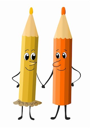 shaking hands kids - The pencil-boy and pencil-girl hold each other for hands Stock Photo - Budget Royalty-Free & Subscription, Code: 400-04819407