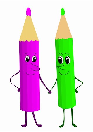 shaking hands kids - Two coloured pencils, lilac and green, friendly shaking hands Stock Photo - Budget Royalty-Free & Subscription, Code: 400-04819408