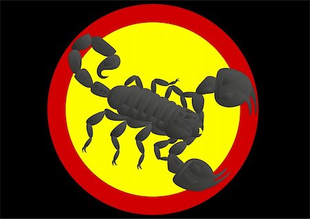 Sign warning of the presence of poisonous insects. Scorpio-venomous arthropods. Stock Photo - Budget Royalty-Free & Subscription, Code: 400-04819856