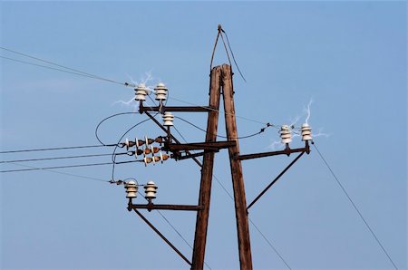 Detail of the old power-transmission pole - electric power line - short circuit Photographie de stock - Aubaine LD & Abonnement, Code: 400-04819873