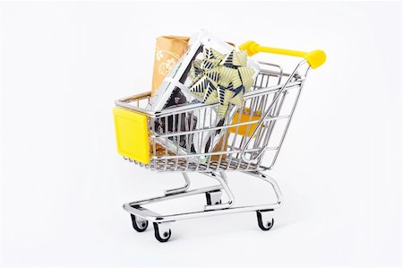 silver anniversary backgrounds - Gifts in a shopping-cart on a white background Stock Photo - Budget Royalty-Free & Subscription, Code: 400-04810338