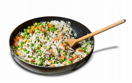 rice pan - fried rice with vegetables in a skillet, isolated on white Stock Photo - Budget Royalty-Free & Subscription, Code: 400-04810374