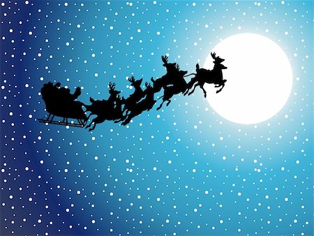 santa claus sleigh flying - Silhouette Illustration of Flying Santa and Christmas Reindeer Stock Photo - Budget Royalty-Free & Subscription, Code: 400-04810524