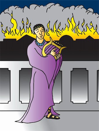 A cartoon depiction of Nero fiddling while Rome burns. Stockbilder - Microstock & Abonnement, Bildnummer: 400-04810860