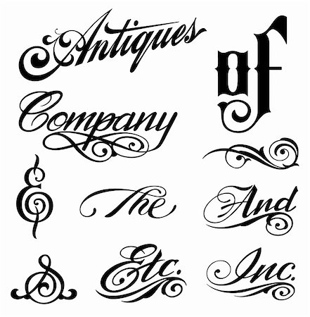 Ornate cursive ornaments. Different text. Vector illustration Stock Photo - Budget Royalty-Free & Subscription, Code: 400-04810955