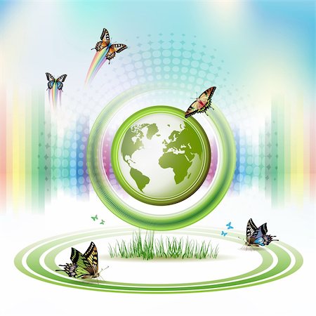 simsearch:400-05366140,k - Green Earth with butterflies and concentric stripes Fotografie stock - Microstock e Abbonamento, Codice: 400-04811024