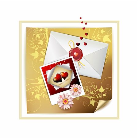 ringed seal - Envelope and photo with hearts over decorated gold paper Photographie de stock - Aubaine LD & Abonnement, Code: 400-04811045