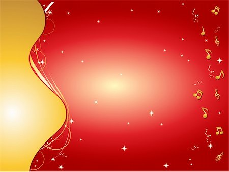 symphony of lights - Red and gold background with music notes and ornaments Stock Photo - Budget Royalty-Free & Subscription, Code: 400-04811543