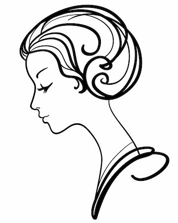 pretty girls face line drawing - beautiful woman face vector illustration Stock Photo - Budget Royalty-Free & Subscription, Code: 400-04811598