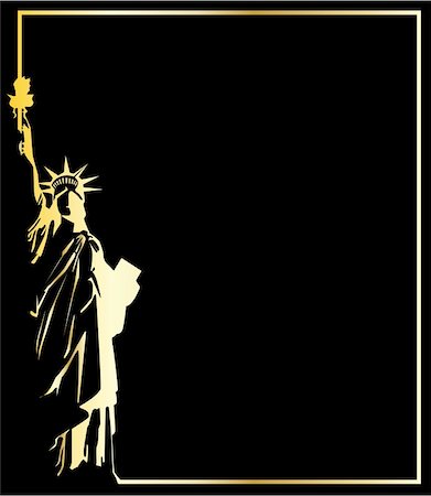 statue of liberty on the flag - the gold vector statue of liberty on black background Stock Photo - Budget Royalty-Free & Subscription, Code: 400-04811904