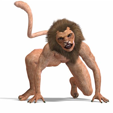 male manticore fantasy creature. 3D rendering with clipping path and shadow over white Stock Photo - Budget Royalty-Free & Subscription, Code: 400-04811920