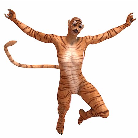 saga dance - Female Fantasy Figure Tiger. 3D rendering with clipping path and shadow over white Stock Photo - Budget Royalty-Free & Subscription, Code: 400-04811921