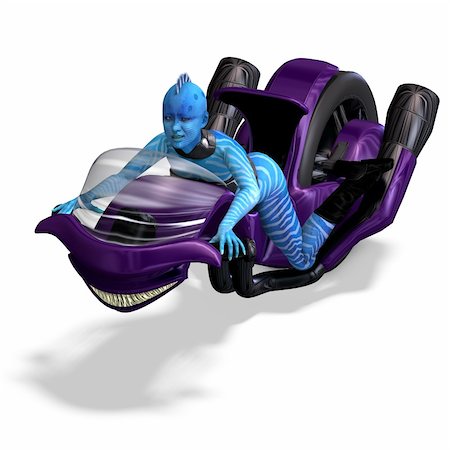 fast forward - blue alien on a futuristic bike. 3D rendering with clipping path and shadow over white Stock Photo - Budget Royalty-Free & Subscription, Code: 400-04811923